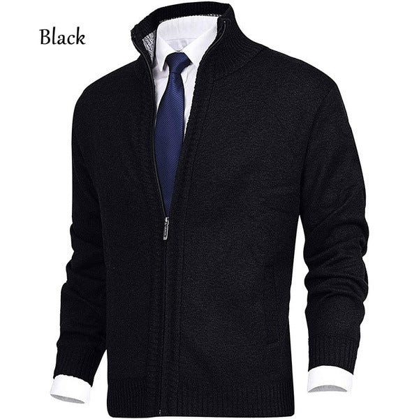 Herren Einfarbige Strickjacke mit Stehkragen