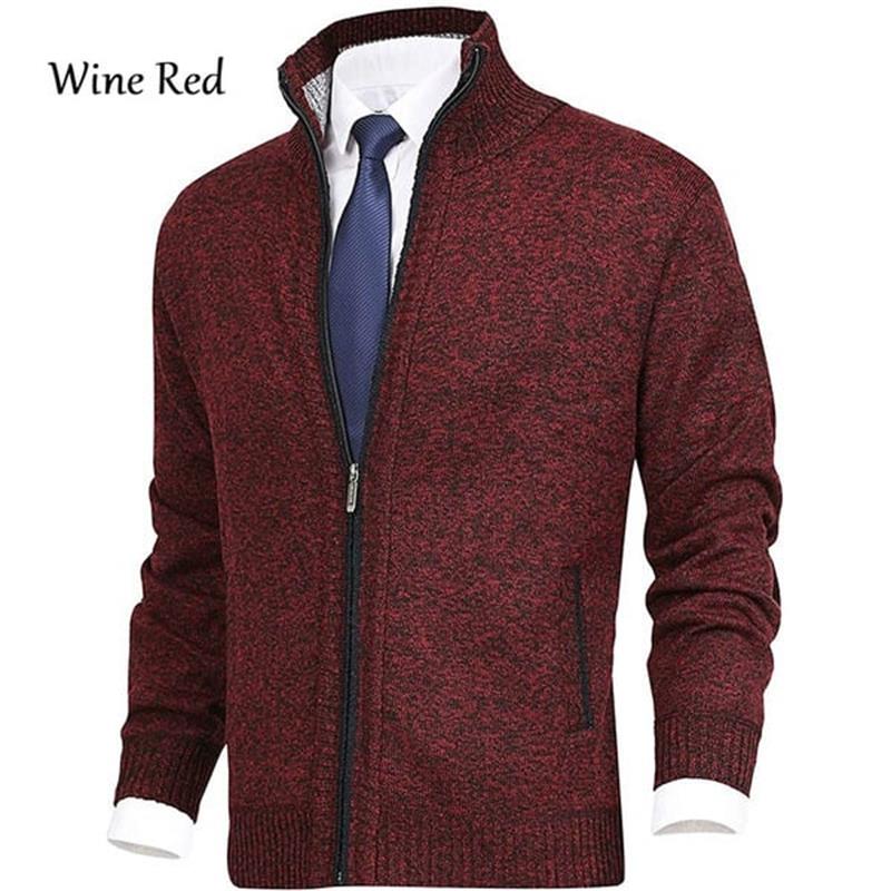 Herren Einfarbige Strickjacke mit Stehkragen