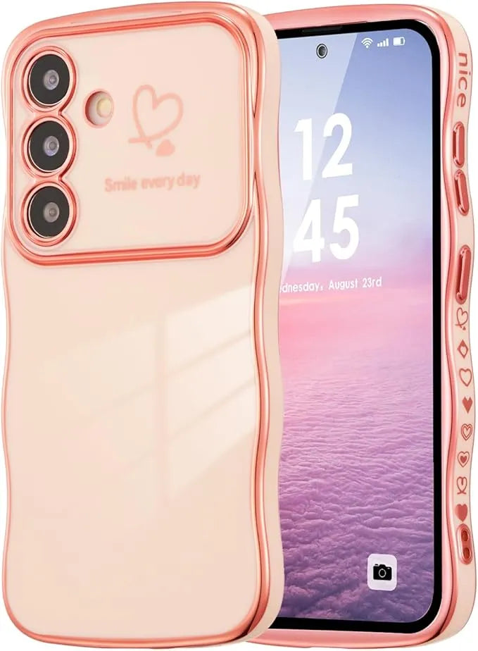 Modische Einfarbige Stoßfeste Liebesherz-Handyhülle mit Wellenrand für Samsung