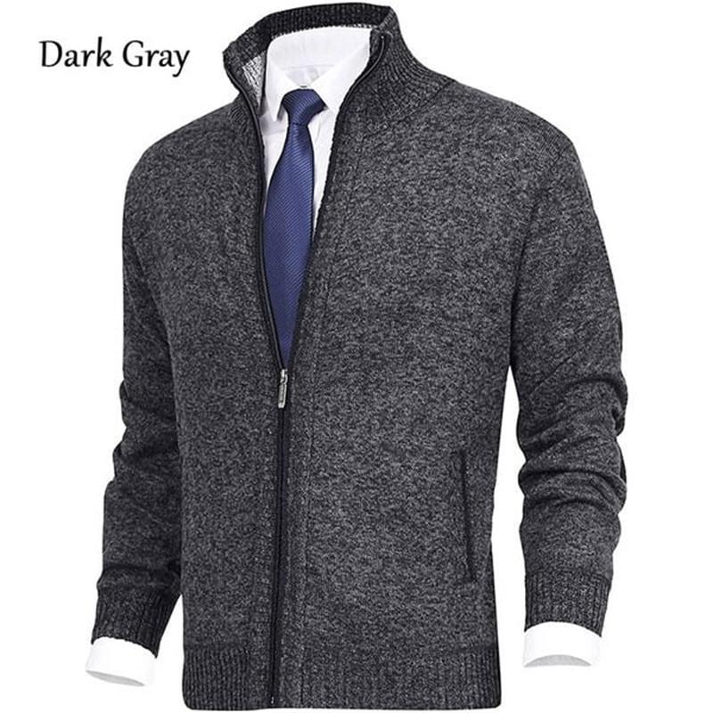 Herren Einfarbige Strickjacke mit Stehkragen