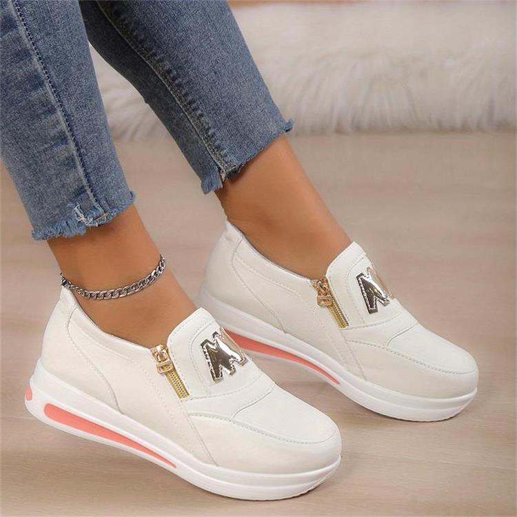 Schwarz-Goldene Reißverschluss-Dekoration Plateau-Slipper