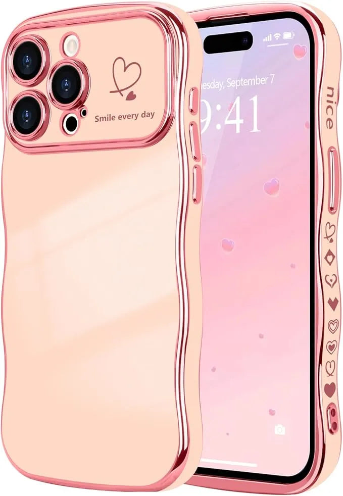 Modische, stoßfeste iPhone-Hülle in Uni-Farbe mit Wellenrand und Herzmuster