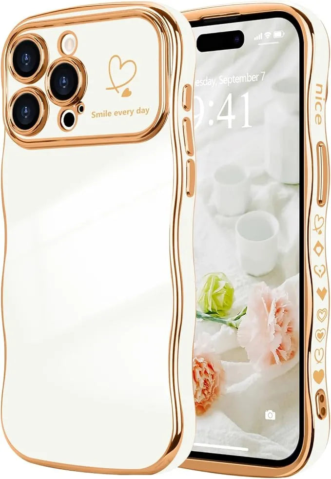 Modische, stoßfeste iPhone-Hülle in Uni-Farbe mit Wellenrand und Herzmuster