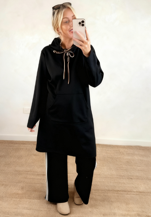 Übergroßes langes Kapuzenkleid für Damen mit Taschen