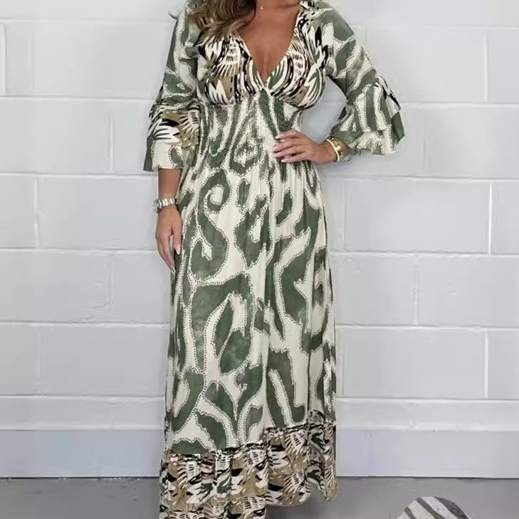 Atmungsaktives, modisches, langes A-Linien-Kleid mit V-Ausschnitt🔥Heißer Verkauf – 49 % RABATT🔥