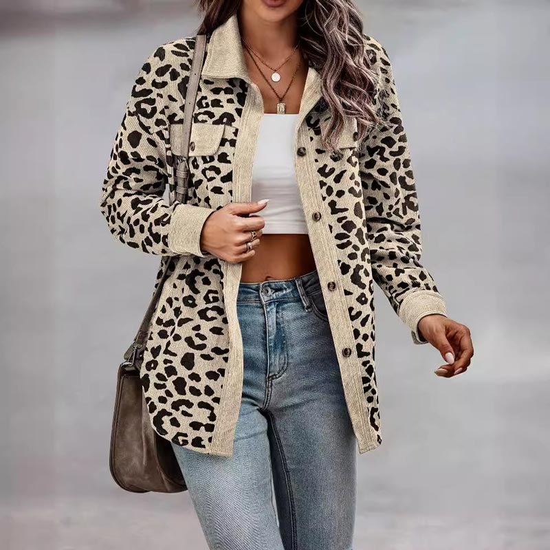 🍂Herbst-Specials 57% Rabatte🥰 Langärmlige Jacke mit Knopfleiste und Leopardenmuster für Damen