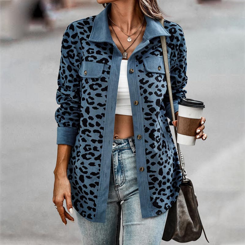 🍂Herbst-Specials 57% Rabatte🥰 Langärmlige Jacke mit Knopfleiste und Leopardenmuster für Damen