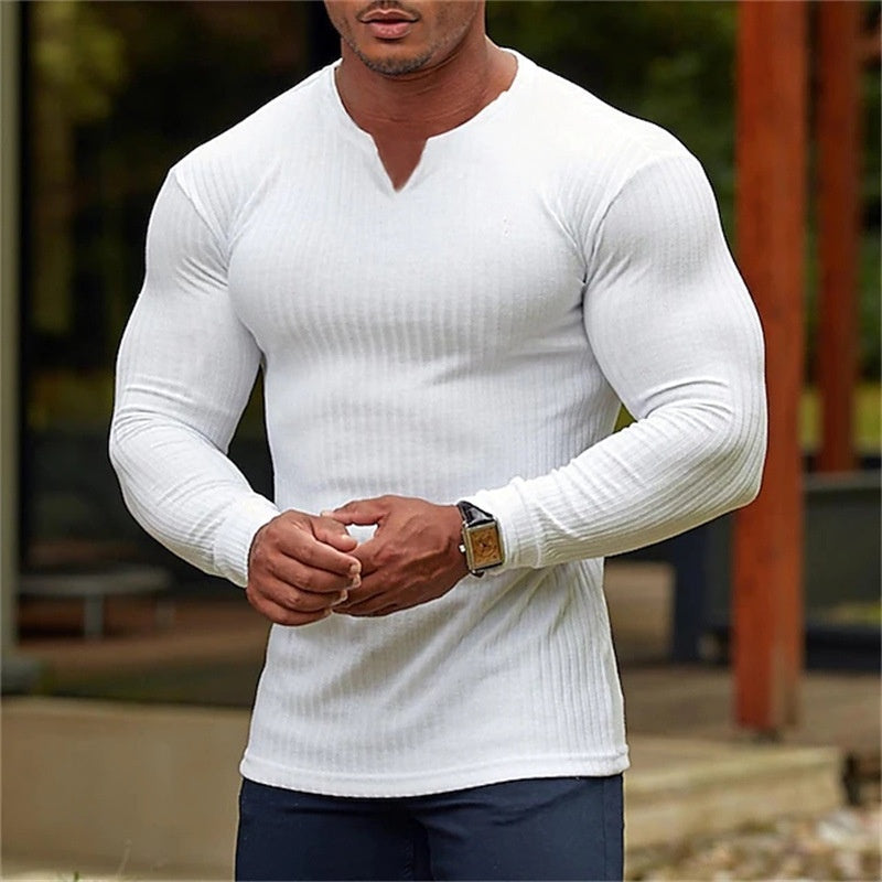 T-shirt sportiva a maniche lunghe alla moda con scollo a V per uomini