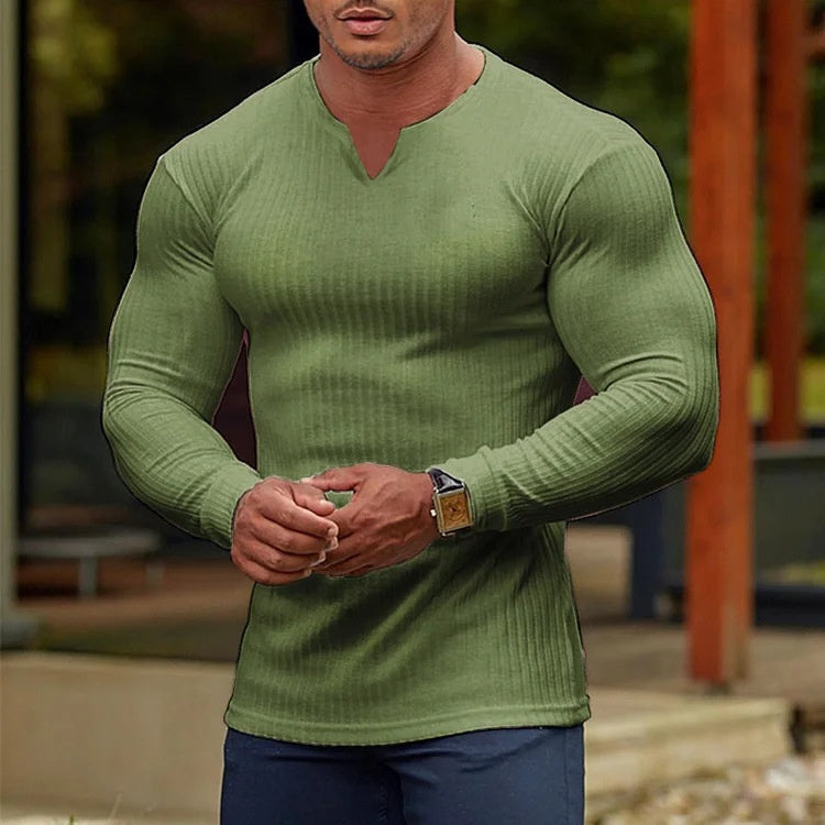 T-shirt sportiva a maniche lunghe alla moda con scollo a V per uomini