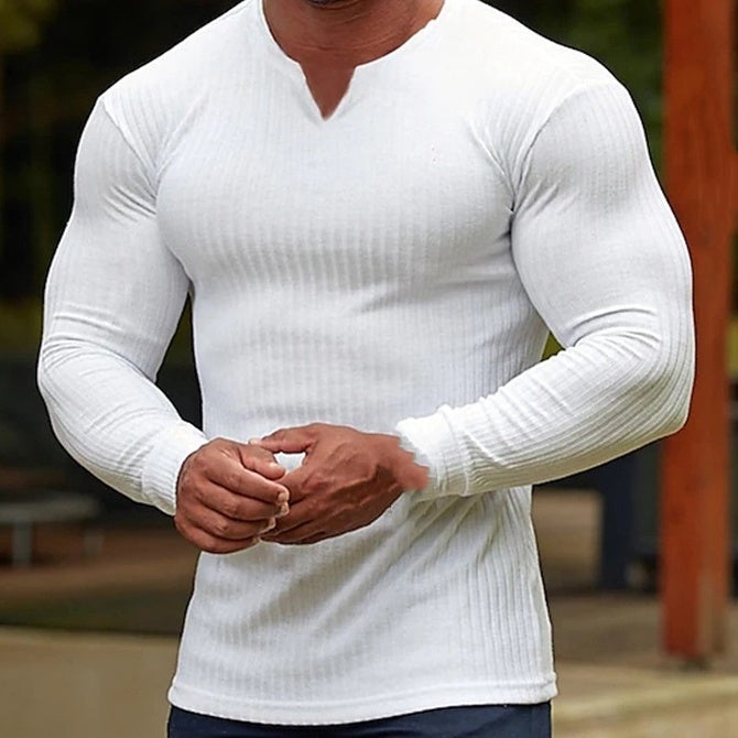 T-shirt sportiva a maniche lunghe alla moda con scollo a V per uomini