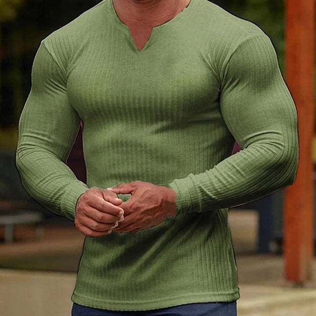 T-shirt sportiva a maniche lunghe alla moda con scollo a V per uomini
