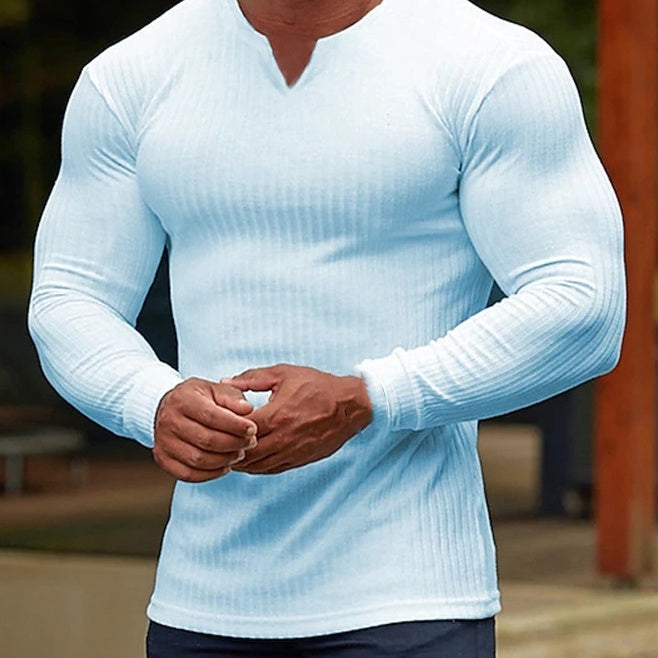 T-shirt sportiva a maniche lunghe alla moda con scollo a V per uomini