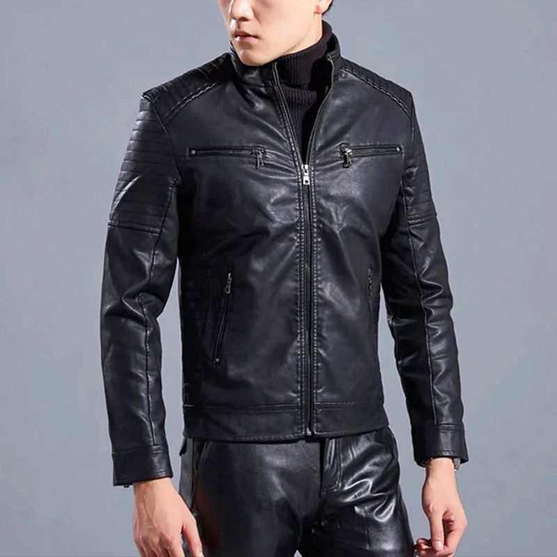Biker-Lederjacke mit Stehkragen für Herren