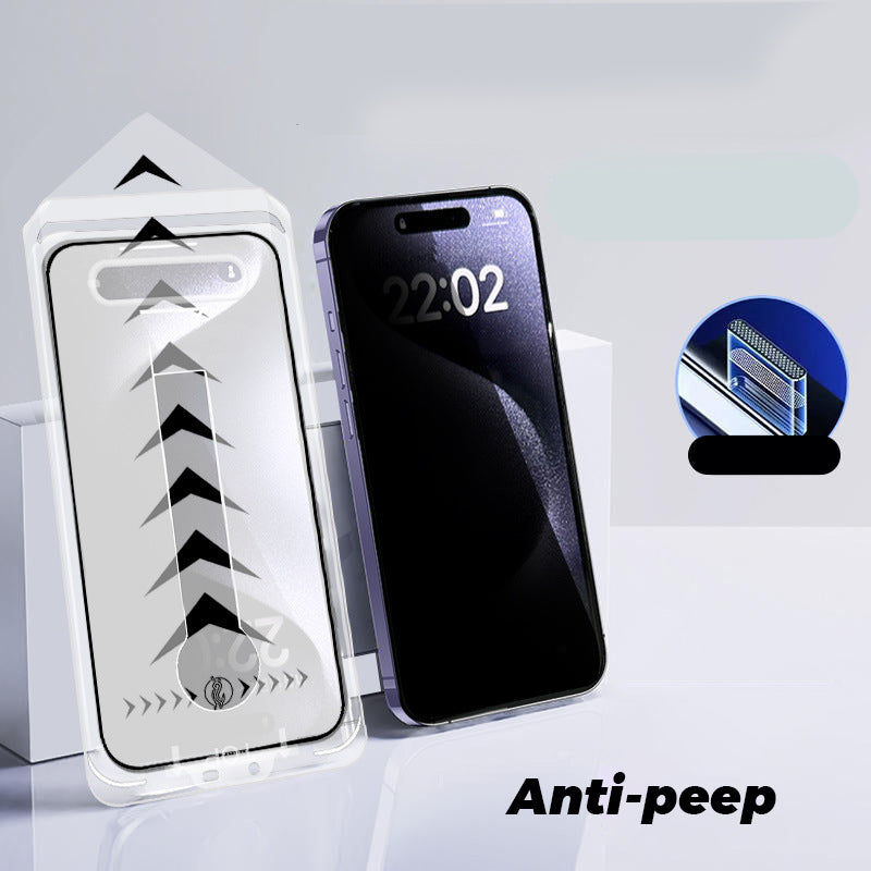 4K HD/Anti-Peeping-Displayschutz aus gehärtetem Glas mit automatischer Staubentfernungsinstallation für das iPhone