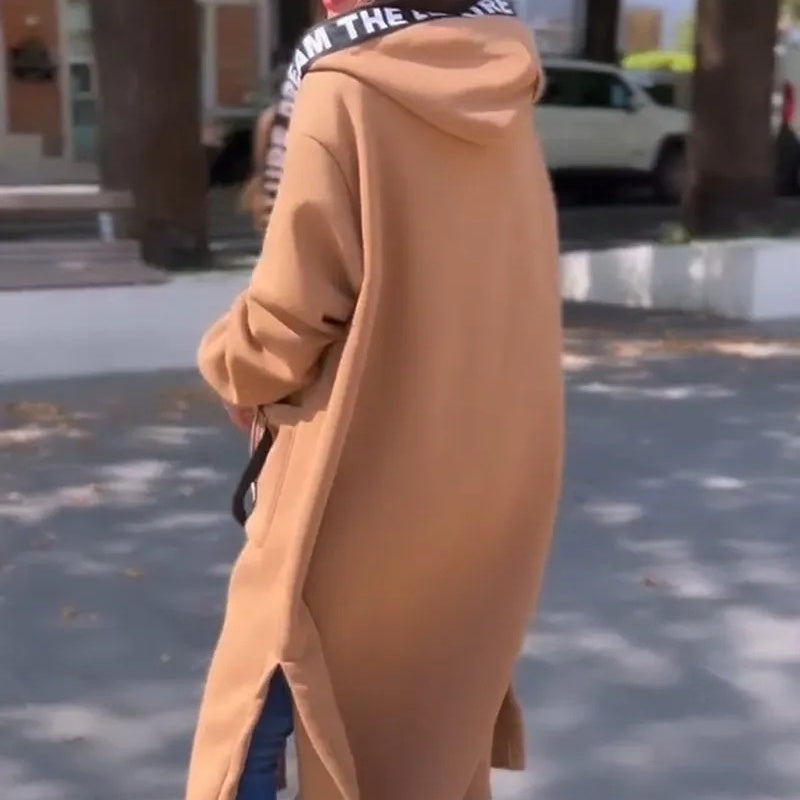 🍂Kaufen Sie 2 und erhalten Sie kostenlosen Versand🍁Lange, lässige, einfarbige Damenjacke mit Kapuze