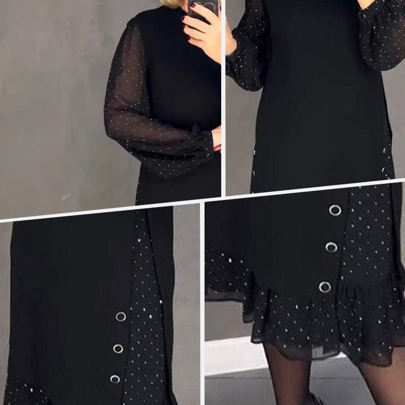 🔥Damen Rundhalsausschnitt Solide Farbe Strasskleider