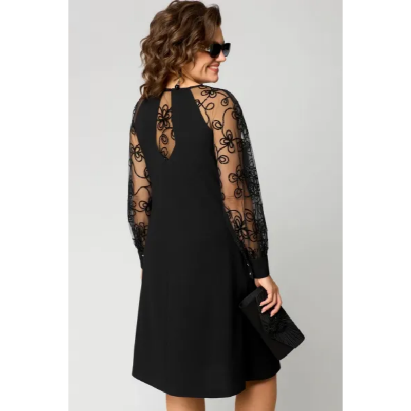 👗Heißer Verkauf-50% Rabatt✨Spitzen-Patchwork-Kleid mit Rundhalsausschnitt und langen Ärmeln