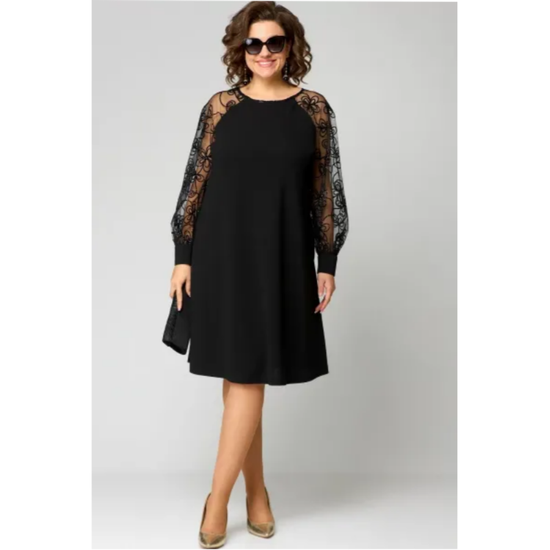 👗Heißer Verkauf-50% Rabatt✨Spitzen-Patchwork-Kleid mit Rundhalsausschnitt und langen Ärmeln