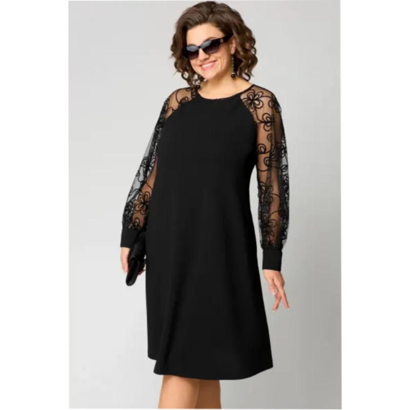 👗Heißer Verkauf-50% Rabatt✨Spitzen-Patchwork-Kleid mit Rundhalsausschnitt und langen Ärmeln