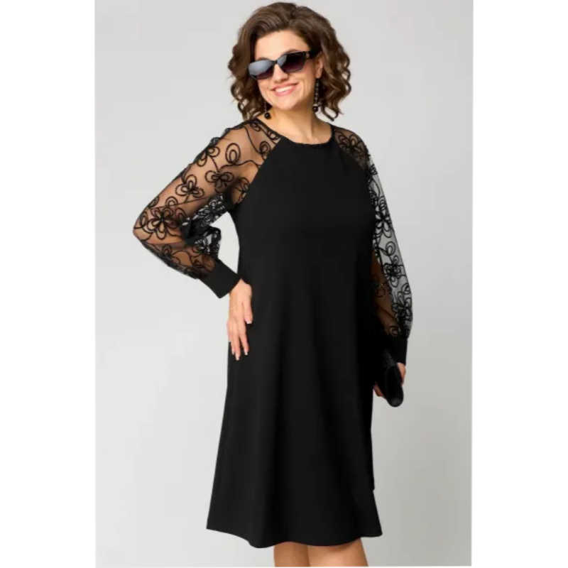 👗Heißer Verkauf-50% Rabatt✨Spitzen-Patchwork-Kleid mit Rundhalsausschnitt und langen Ärmeln