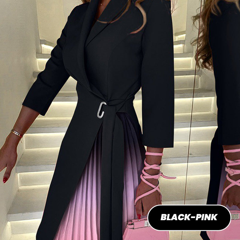 đOmbre Reverskragen Tailliertes Plissee Blazer Kleid