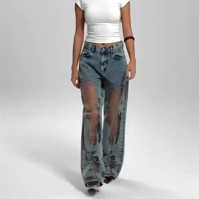 Damenjeans im Vintage-Look mit Patchwork-Print