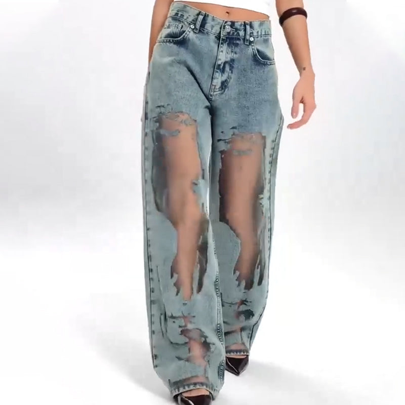 Damenjeans im Vintage-Look mit Patchwork-Print
