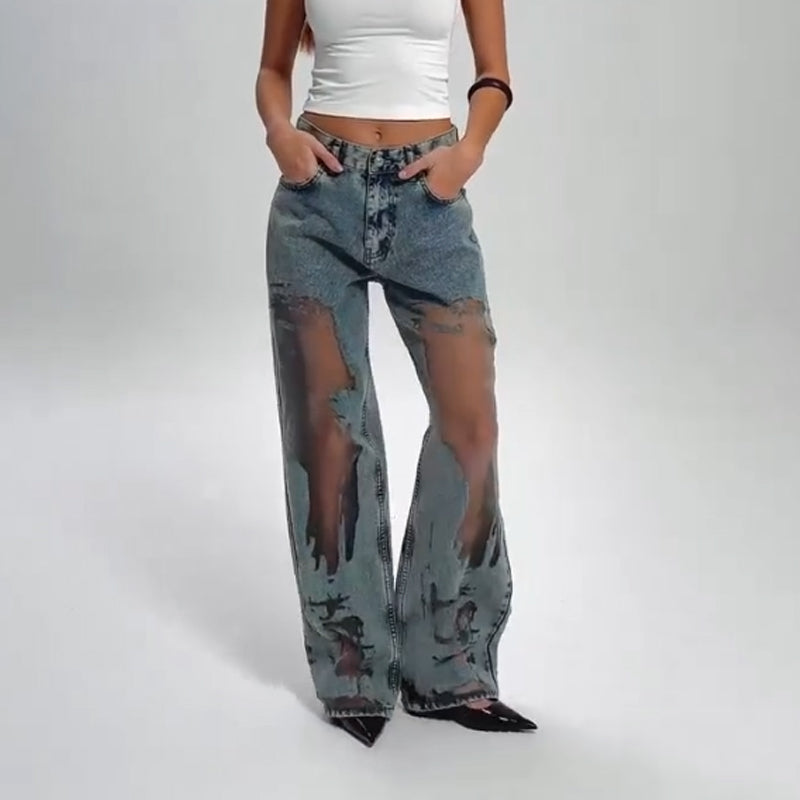 Damenjeans im Vintage-Look mit Patchwork-Print