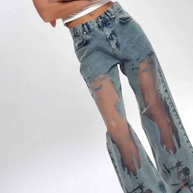 Damenjeans im Vintage-Look mit Patchwork-Print