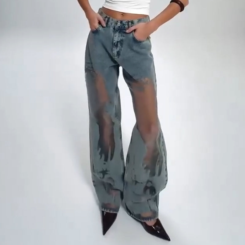Damenjeans im Vintage-Look mit Patchwork-Print