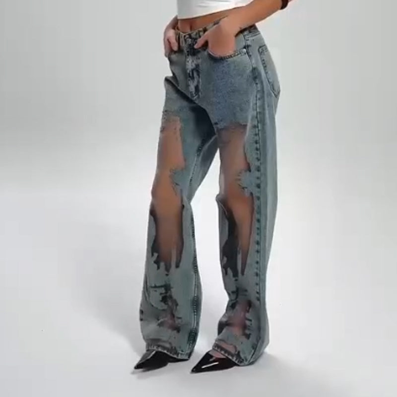 Damenjeans im Vintage-Look mit Patchwork-Print