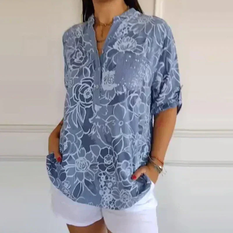 🔥Damen Blume V-Ausschnitt Bluse