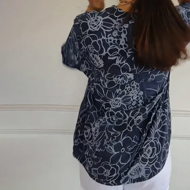 🔥Damen Blume V-Ausschnitt Bluse