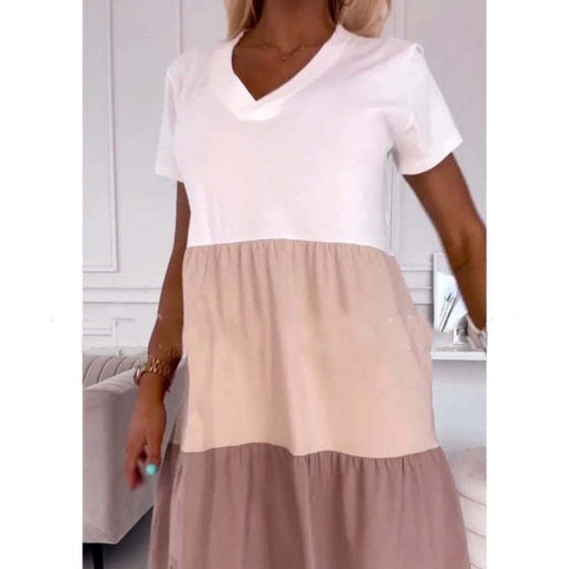 Elegante vestito lungo a V-Neck Block Block Block