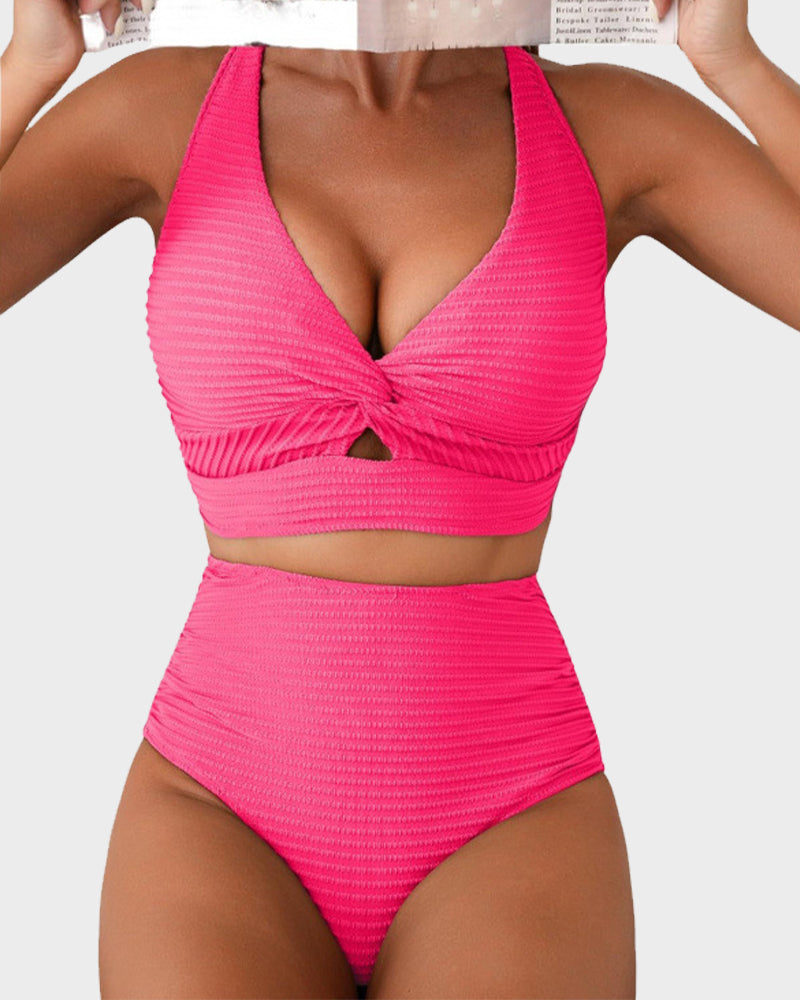 👙2025 New Type ~50% OFF 👙Texturiertes Bikini-Set mit Knotendetail und High-Waist-Schnitt
