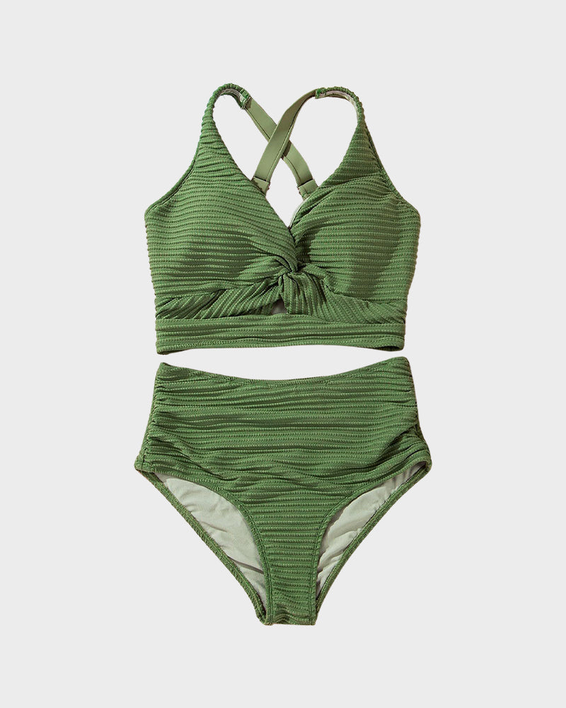 👙2025 New Type ~50% OFF 👙Texturiertes Bikini-Set mit Knotendetail und High-Waist-Schnitt