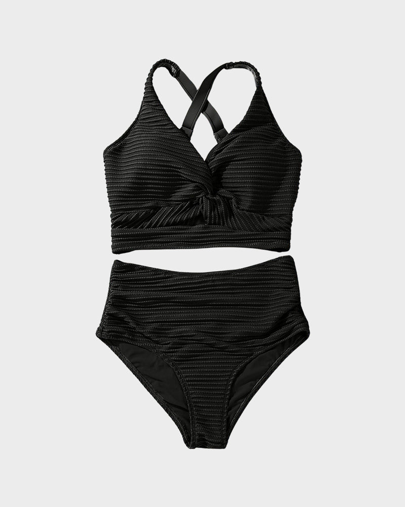 👙2025 New Type ~50% OFF 👙Texturiertes Bikini-Set mit Knotendetail und High-Waist-Schnitt
