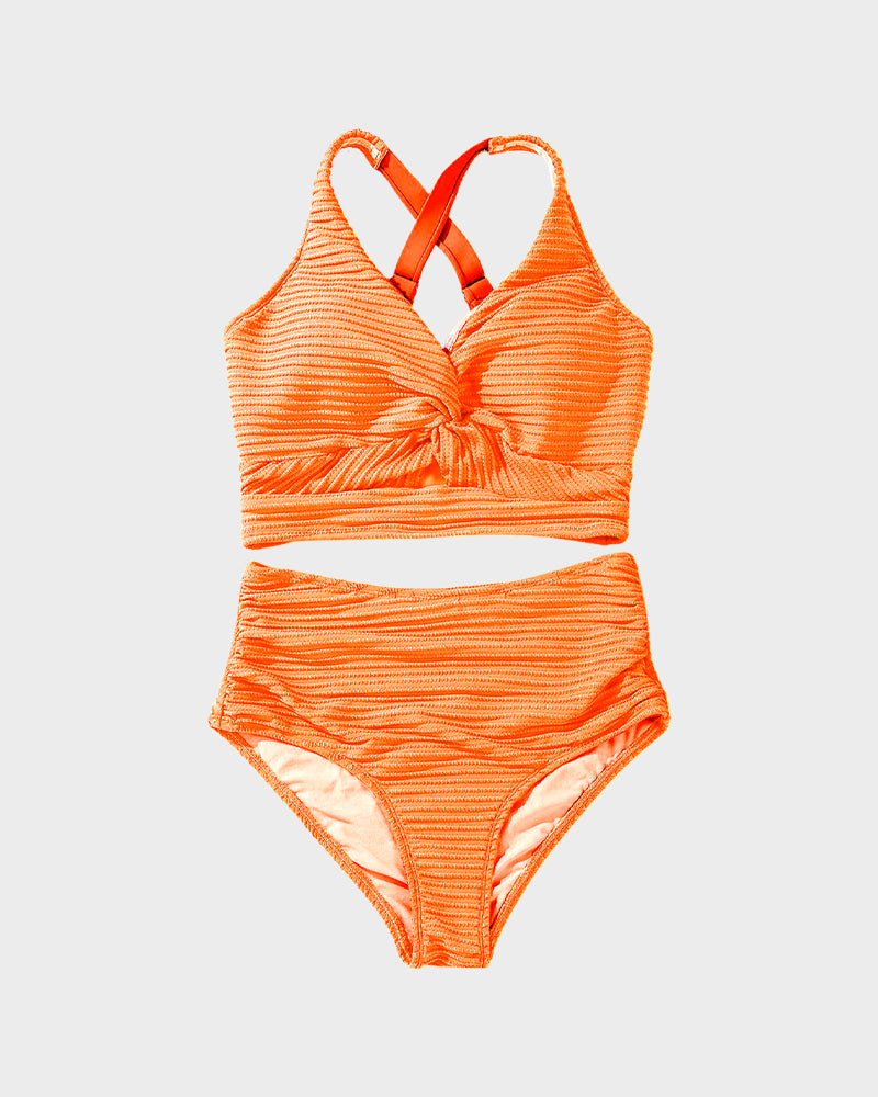 👙2025 New Type ~50% OFF 👙Texturiertes Bikini-Set mit Knotendetail und High-Waist-Schnitt