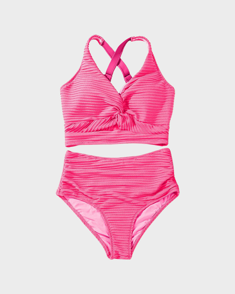 👙2025 New Type ~50% OFF 👙Texturiertes Bikini-Set mit Knotendetail und High-Waist-Schnitt