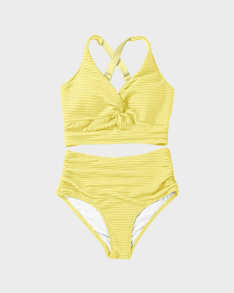 👙2025 New Type ~50% OFF 👙Texturiertes Bikini-Set mit Knotendetail und High-Waist-Schnitt