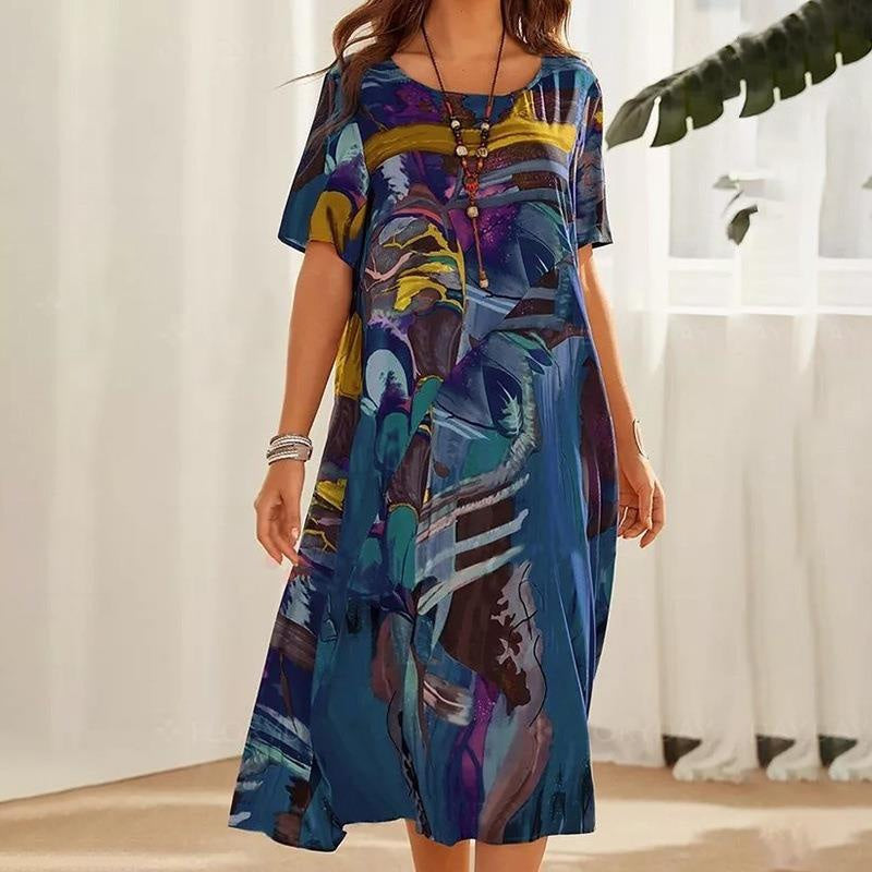 ⏰Zeitlich begrenzter Rabatt🌴Fließendes Kleid in leuchtenden Tropenfarben💯
