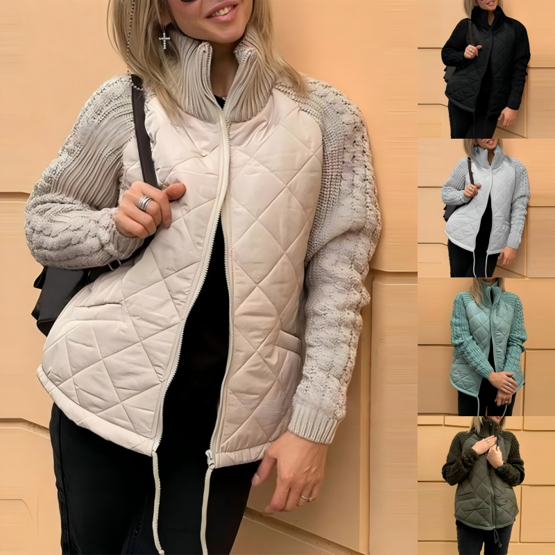 🍂Spätherbst/Frühwinter Angebote❄️Damen Strick Patchwork Puffy Jacke