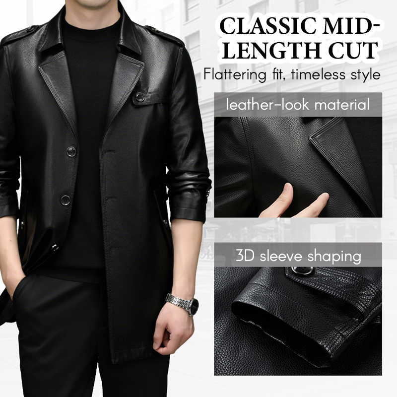 Herren mittellange Jacke aus Kunstleder