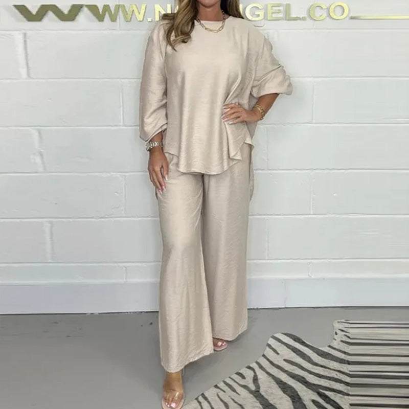🔥Heißer Verkauf Hoher Rabatt 🌸Set aus langärmeligem Oberteil und Hose mit weitem Bein für Frauen
