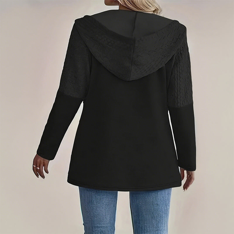 Trendy Damenjacke mit Kapuze und langen Ärmeln und Reißverschluss