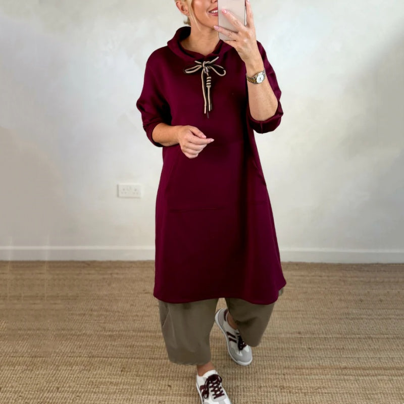 Übergroßes langes Kapuzenkleid für Damen mit Taschen