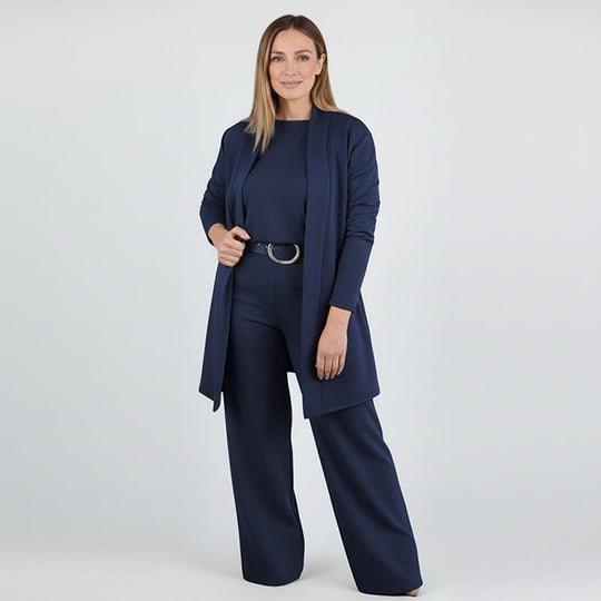 New Arrival✨3-Piece Set with Short Sleeve Top, Wide-Leg Pants &amp; Long Cardigan – Effortless Layered Style