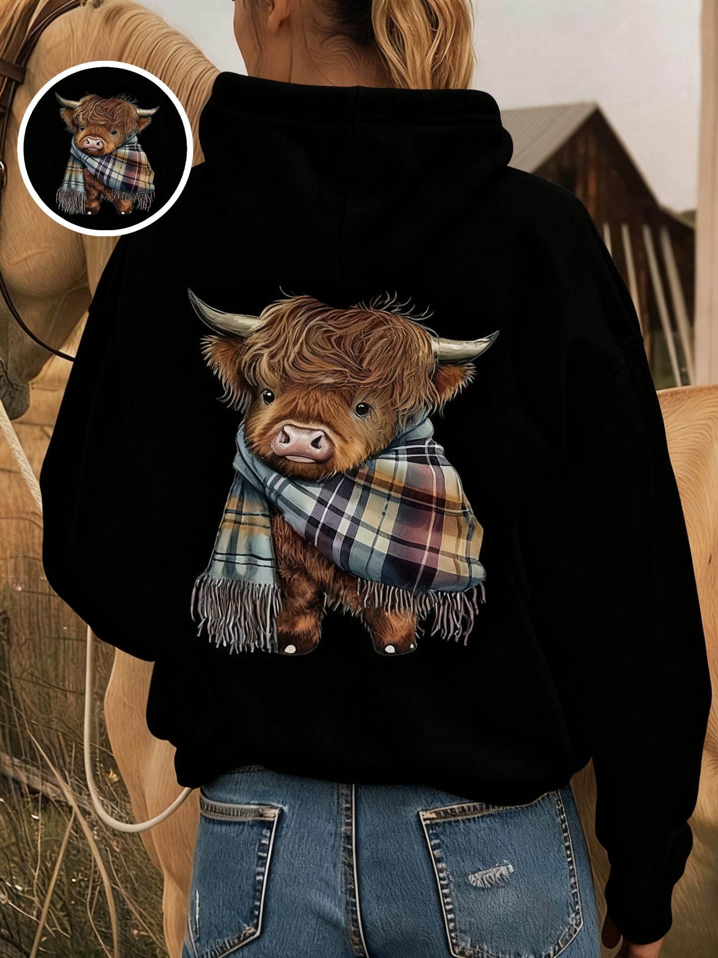 🎄🎅CHRISTMAS SALE 50% OFF!!🎁Cute Highland Cow Cozy Fleece-Lined Hooded Sweatshirt🦬