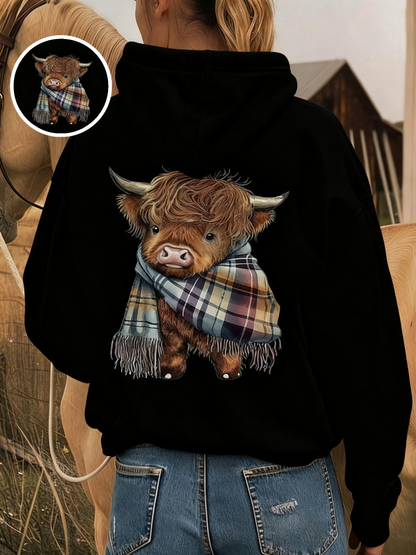 🎄🎅CHRISTMAS SALE 50% OFF!!🎁Cute Highland Cow Cozy Fleece-Lined Hooded Sweatshirt🦬