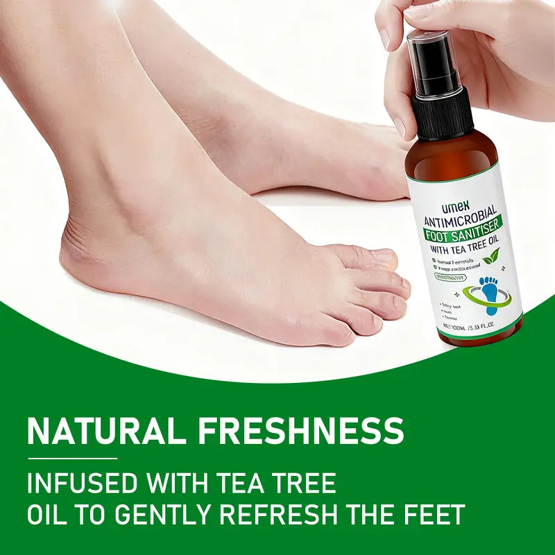 UMEX Tea Tree Foot Spray Kills Fungus &amp; Odor Fast 97% Stink Elimination Repair Cracked Heels 100ml Quick-Dry Formula Clinically Tested Natural Antiseptic - Moisturizing Intensive Foot Care Foot Care Tool